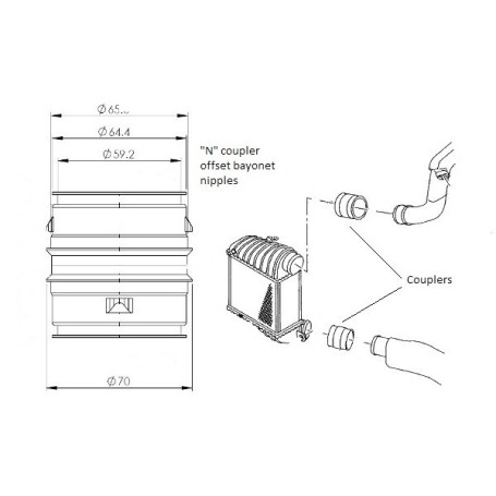 Alloy Male to Male Bayonet 65mm Coupler with Offset Nipples